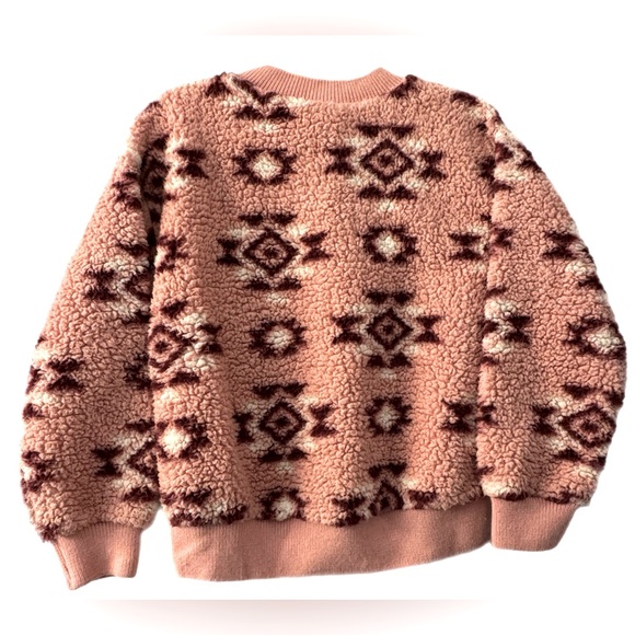 Cat & Jack Girls Size Small 3/5 Pink and Maroon Aztec Print Sherpa Sweater - Picture 2 of 4